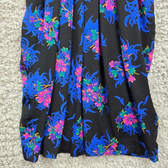 Liz Claiborne Dress Womens 6 Black Colorful Floral Rayon Mini Pleated 80s Retro - Picture 2 of 16